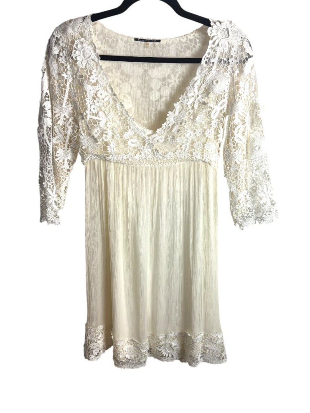 Elie Tahari Dress Size 6 White Crochet Lace Mini V Neck Gauze Baby Doll Bridal